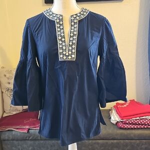 Tori Burch Navy Women's Tunic with Embellished Neckline